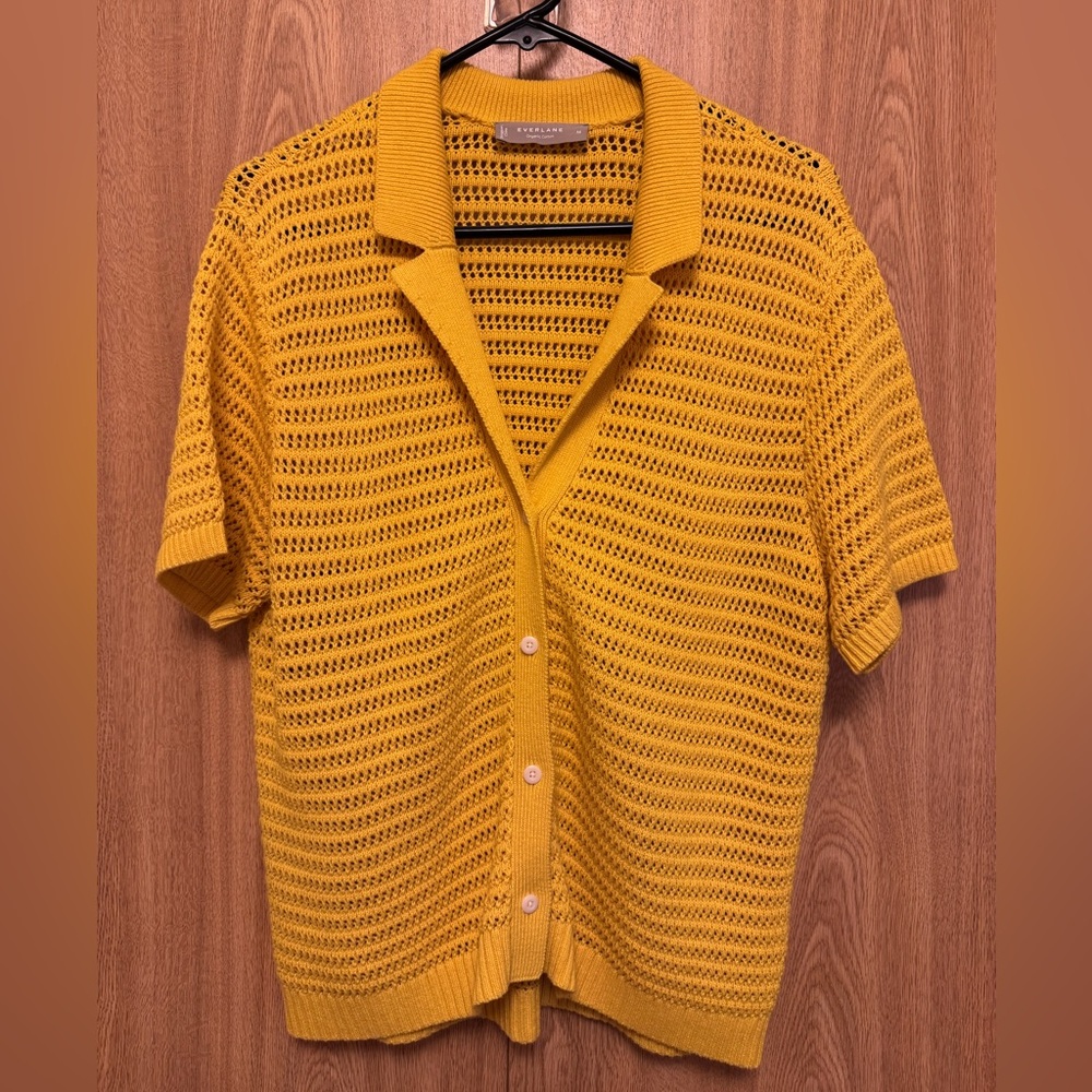 Yellow Crochet Button Down Medium - image 2